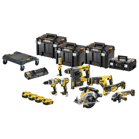 Комплект акумулаторни инструменти DeWALT  с 4 батерии и зарядно, DCD996, DCF887, DCG405, DCH273, DCS356, DCS367, DCS565, DCL040, 18 V, 5 Ah, DCK853P4T