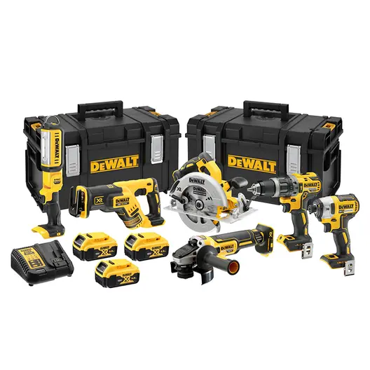 Комплект акумулаторни инструменти DeWALT  с 3 батерии и зарядно, DCD796, DCF887, DCS570, DCS367, DCG405, DCL050, 18 V, 5 Ah, DCK623P3