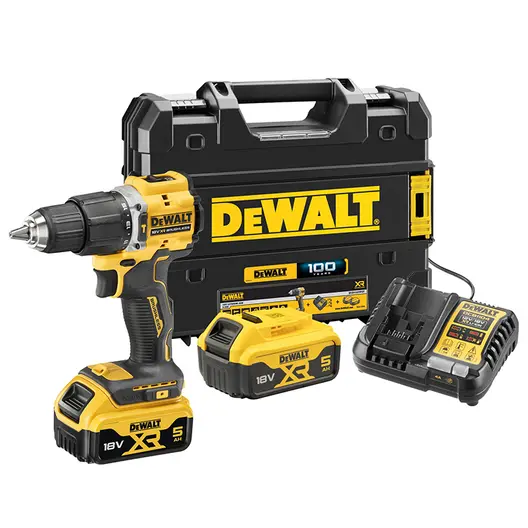 Акумулаторен винтоверт DeWALT ударен  с 2 батерии и зарядно, 18 V, 5 Ah, 68 Nm, 1.5-13 мм, DCD100YP2T
