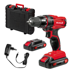 Винтоверт Einhell акумулаторен с батерия и зарядно, 18 V, 1.3 Ah, 38 Nm, 1-10 мм, TC-CD 18-2 LI