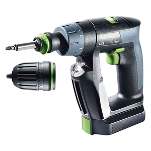 Акумулаторен винтоверт Festool с колекторен двигател с 2 батерии и зарядно, 10.8 V, 2.6 Ah, 16 Nm, 1-10 мм, CXS Li 2.6 plus