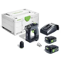 Акумулаторен винтоверт Festool с безчетков двигател  с 2 батерии и зарядно, 12 V, 2.5 Ah, 30 Nm, 1-10 мм, шестостен, CXS 12 2.5-Plus