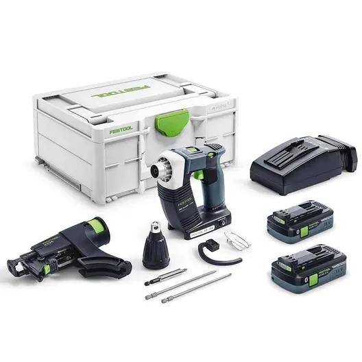 Акумулаторен винтоверт Festool с безчетков двигател за сухо строителство  с 2 батерии и зарядно, 18 V, 4 Ah, 1/4", DWC18-4500 HPC4, I-Plus