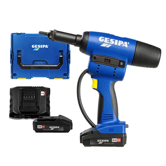 Акумулаторна нитачка за нит-гайки Gesipa  с 2 батерии и зарядно, 18 V, 2 Ah, М6-М10, FireBird Pro Gold Edition