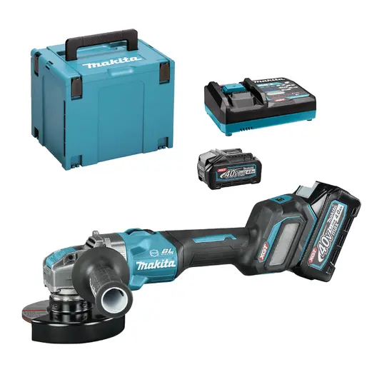 Акумулаторен ъглошлайф Makita  с 2 батерии и зарядно, 40 V, 4 Ah, 125 мм, 3000-8500 об./мин, GA041GM201