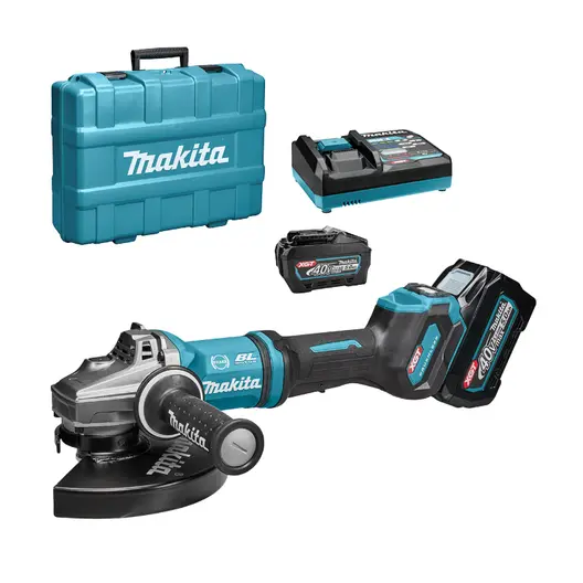 Акумулаторен ъглошлайф Makita  с 2 батерии и зарядно, 40 V, 5 Ah, 230 мм, 6600 об./мин, GA038GT201