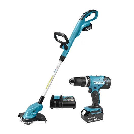 Комплект акумулаторни инструменти Makita  с 2 батерии и зарядно, DHP453, DUR181, 18 V, 3 Ah, DLX2114X1