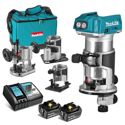 Акумулаторна оберфреза Makita  с 2 батерии и зарядно, 18 V, 5 Ah, 10 000-30 000 об./мин, ф 6-8 мм, DRT50RTEX3