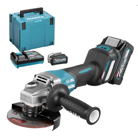 Акумулаторен ъглошлайф Makita  с 2 батерии и зарядно, 40 V, 4 Ah, 125 мм, 3000-8500 об./мин, GA029GM201