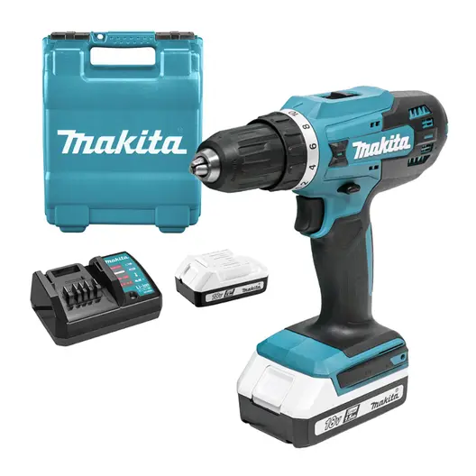 Акумулаторен винтоверт Makita с колекторен двигател  с 2 батерии без зарядно, 18 V, 1.5 Ah, 42 Nm, 1.5-13 мм, DF488DWE