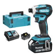 Акумулаторен гайковерт Makita с безчетков двигател  с 2 батерии и зарядно, 18 V, 5 Ah, 180 Nm, шестостен, 1/4, DTD172RTJ - product - 004 MKT 506