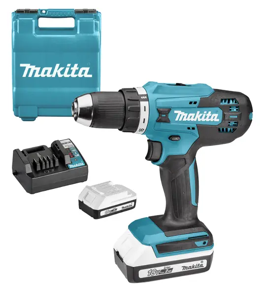 Акумулаторен винтоверт Makita с колекторен двигател  с 2 батерии и зарядно, 18 V, 2 Ah, 42 Nm, 1.5-13 мм, DF488D004