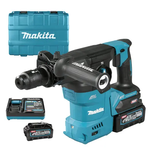Акумулаторен перфоратор Makita с безчетков двигател  с 2 батерии и зарядно, SDS-plus, 40 V, 4 Ah, 3.9 J, 0-4500 уд./мин, HR009GM201