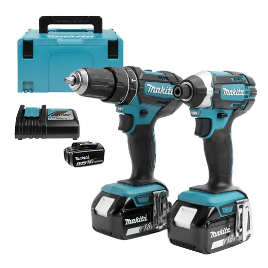Комплект акумулаторни инструменти Makita  с 3 батерии и зарядно, DTD152, DHP482, 18 V, 3 Ah, DLX2131JX1