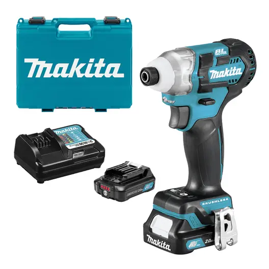 Акумулаторен гайковерт Makita с безчетков двигател  с 2 батерии и зарядно, 12 V, 2 Ah, 135 Nm, шестостен, 1/4", TD111DWAE