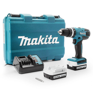 Бормашина винтоверт Makita акумулаторна ударна с 2 батерии и зарядно, 14.4 V, 1.5 Ah, 30 Nm, 0.8-10 мм, HP347DWE