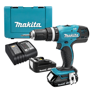 Бормашина винтоверт Makita акумулаторна ударна с 2 батерии и зарядно, 18 V, 1.5 Ah, 42 Nm, 1.5-13 мм, DHP453SYE