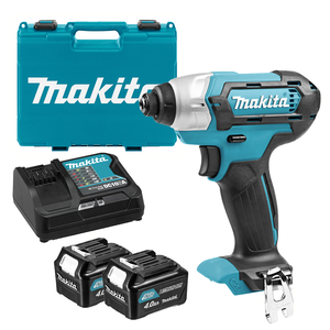 Гайковерт акумулаторен Makita с колекторен двигател с 2 батерии и зарядно, 10.8 V, 4 Ah, 110 Nm, шестостен, 1/4", TD110DSME