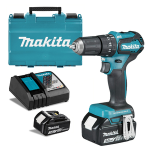 Бормашина винтоверт Makita акумулаторна ударна с 2 батерии и зарядно, 18 V, 3 Ah, 40 Nm, 1.5-13 мм, DHP483RFE