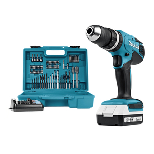 Бормашина винтоверт Makita акумулаторна ударна с 2 батерии и зарядно, 18 V, 1.5 Ah, 42 Nm, 1.5-13 мм, HP457DWE10