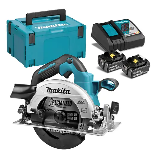 Акумулаторен ръчен циркуляр Makita  с 2 батерии и зарядно, 18 V, 5 Ah, ф 165 мм, 0-450/0-1500 об./мин, DHS660RTJ