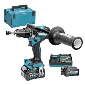 Бормашина винтоверт Makita акумулаторна ударна с 2 батерии и зарядно, 40 V, 2.5 Ah, 140 Nm, 1.5-13 мм, HP001GD201