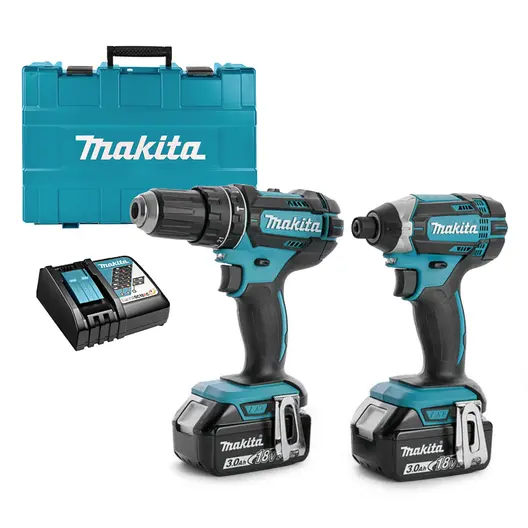 Комплект акумулаторни инструменти Makita  с 3 батерии и зарядно, DTD152Z, DDF482Z, 18 V, 3 Ah, DLX2127X1