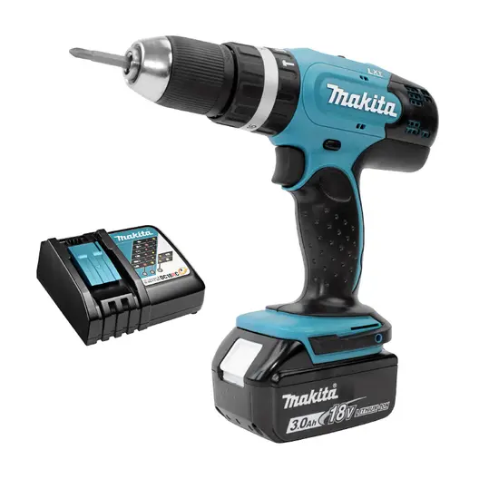 Акумулаторен винтоверт Makita ударен  с 1 батерия и зарядно, 18 V, 3 Ah, 42 Nm, 1.5-13 мм, DHP453RFX8