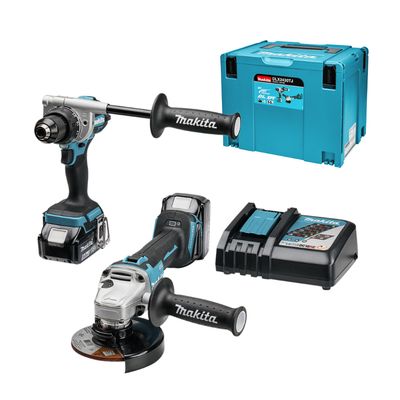 Комплект акумулаторни инструменти Makita    с 2 батерии и зарядно, DDF486, DGA504, 18 V, 5 Ah, DLX2430TJ