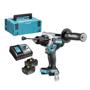 Бормашина винтоверт Makita акумулаторна ударна с 2 батерии и зарядно, 18 V, 5 Ah, 130 Nm, 1.5-13 мм, DHP486RTJ