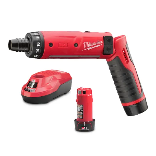 Акумулаторна отвертка Milwaukee  с 2 батерии и зарядно, 4 V, 2 Ah, 1/4", 5 Nm, M4 D-202B