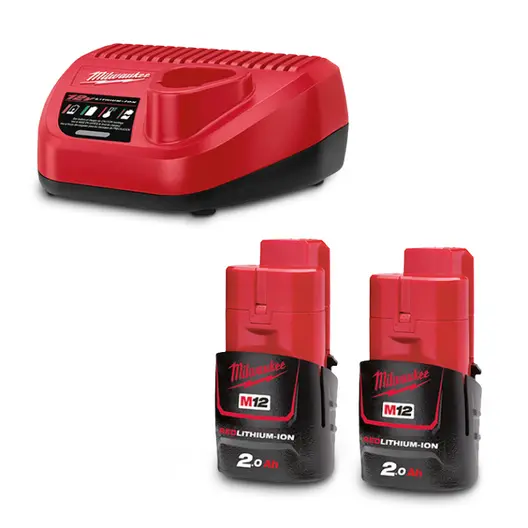 Акумулаторна батерия Milwaukee Li-Ion със зарядно у-во  12 V, 2 Ah, 2 бр., M12 NRG-202