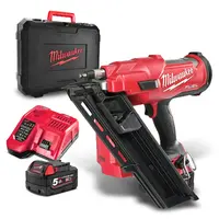 Акумулаторен такер за пирони Milwaukee  с 2 батерии и зарядно, 18 V, 5 Ah, тип SN21, тип SN34, 50-90 мм, M18 FFN-502C