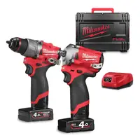 Комплект акумулаторни инструменти Milwaukee  с 2 батерии и зарядно, M12 FPD2, M12 FIWF12, 12 V, 4 Ah, M12 FPP2H2-402X