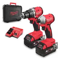Комплект акумулаторни инструменти Milwaukee  с 2 батерии и зарядно, M18 BLPDRC, M18 BLIDR, 18 V, 4 Ah, M18 BLCPP2A-402C