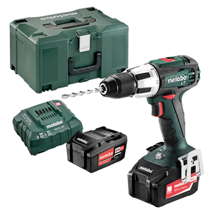 Бормашина винтоверт Metabo акумулаторна ударна с 2 батерии и зарядно, 18 V, 4 Ah, 60 Nm, 1.5-13 мм, SB Basic