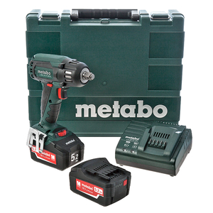 Гайковерт акумулаторен Metabo с безчетков двигател с 2 батерии и зарядно, 18 V, 5.2 Ah, 400 Nm, квадрат, 1/2", SSW 18 LTX 400 BL