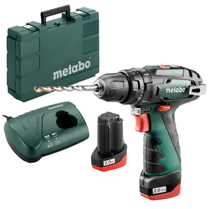 Бормашина винтоверт Metabo акумулаторна ударна с 2 батерии и зарядно, 10.8 V, 2 Ah, 34 Nm, 1.5-10 мм, SB Basic