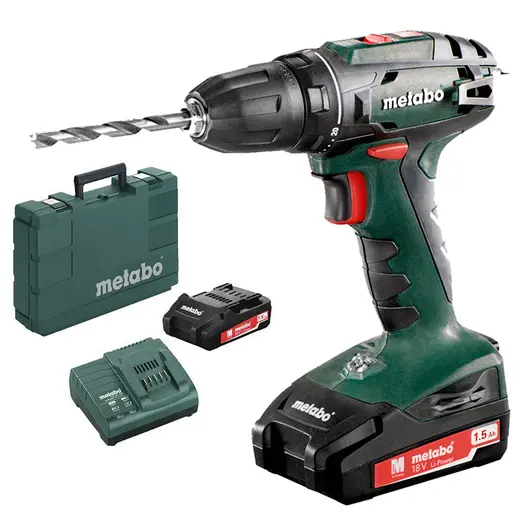 Акумулаторен винтоверт Metabo с колекторен двигател  с 2 батерии и зарядно, 18 V, 2 Ah, 60 Nm, 1.5-13 мм, BS 18 L