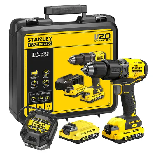 Акумулаторен винтоверт Stanley ударен  с 2 батерии и зарядно, 18 V, 2 Ah, 60 Nm, 1.5-13 мм, SFMCD715D2K