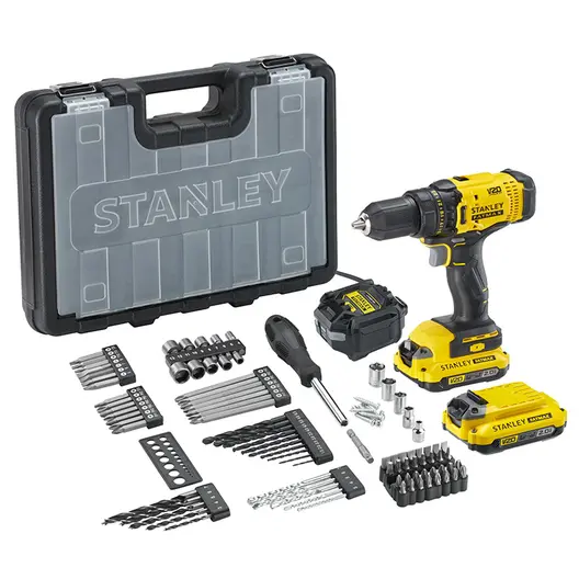 Акумулаторен винтоверт Stanley ударен комплект  с 2 батерии и зарядно, 18 V, 2 Ah, 50 Nm, 1.5-13 мм, SFMCD700D2A