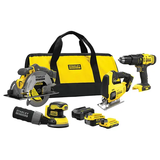 Комплект акумулаторни инструменти Stanley Fatmax  с 2 батерии и зарядно, SFMCD711, SFMCS600, SFMCS500, SFMCW220, 18 V, 2 Ah, 4 Ah, SFMCK412MDS