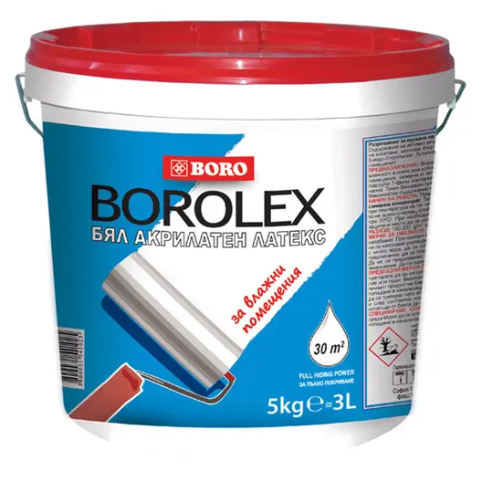 Латексова боя Boro за влажни помещения  12 кг, бяла, Borolex Latex