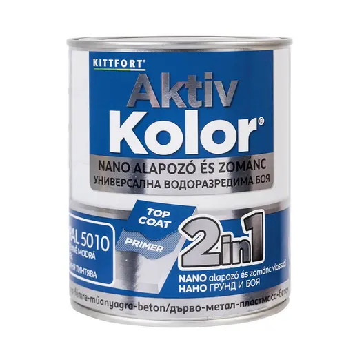 Акрилна боя Kittfort 2 в 1 на водна основа  0.75 л, синя, RAL 5010, Aktiv Kolor