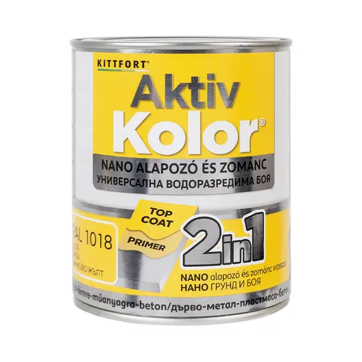 Акрилна боя Kittfort 2 в 1 на водна основа  0.75 л, жълта, RAL 1018, Aktiv Kolor