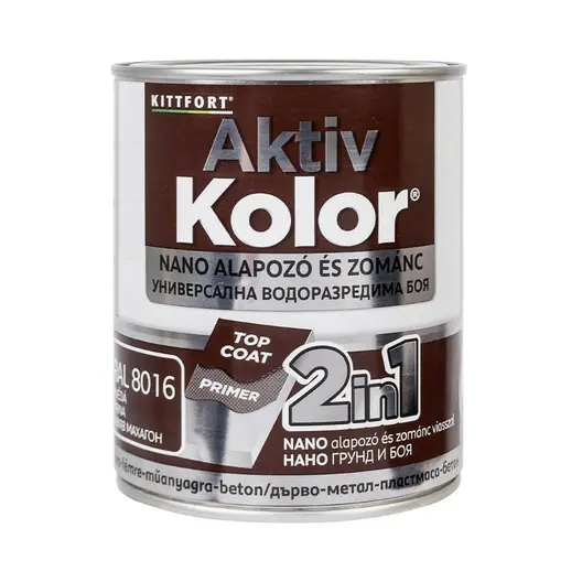 Акрилна боя Kittfort 2 в 1 на водна основа  0.75 л, кафяв махагон, RAL 8016, Aktiv Kolor