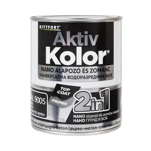 Акрилна боя Kittfort 2 в 1 на водна основа  0.75 л, черна, RAL 9005, Aktiv Kolor