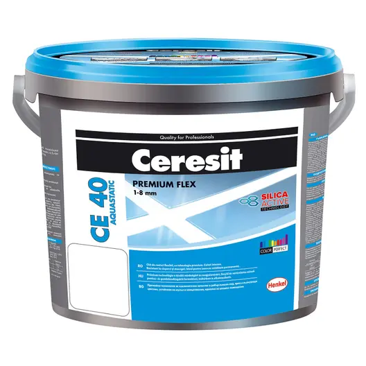 Смес Ceresit фугираща за плочки гъвкава 5 кг, бяла, CE 40 Aquastatic