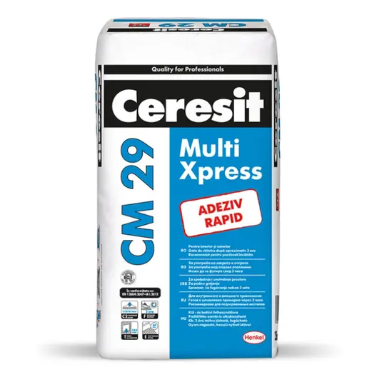 Лепило Henkel циментово за плочки гъвкаво, бързосъхнещо 25 кг, сиво, Ceresit CM 29 Multi Xpress