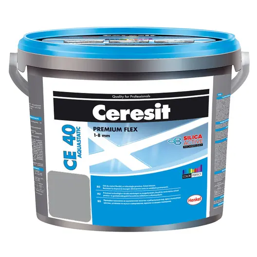 Смес Ceresit фугираща за плочки гъвкава 5 кг, сива, CE 40 Aquastatic